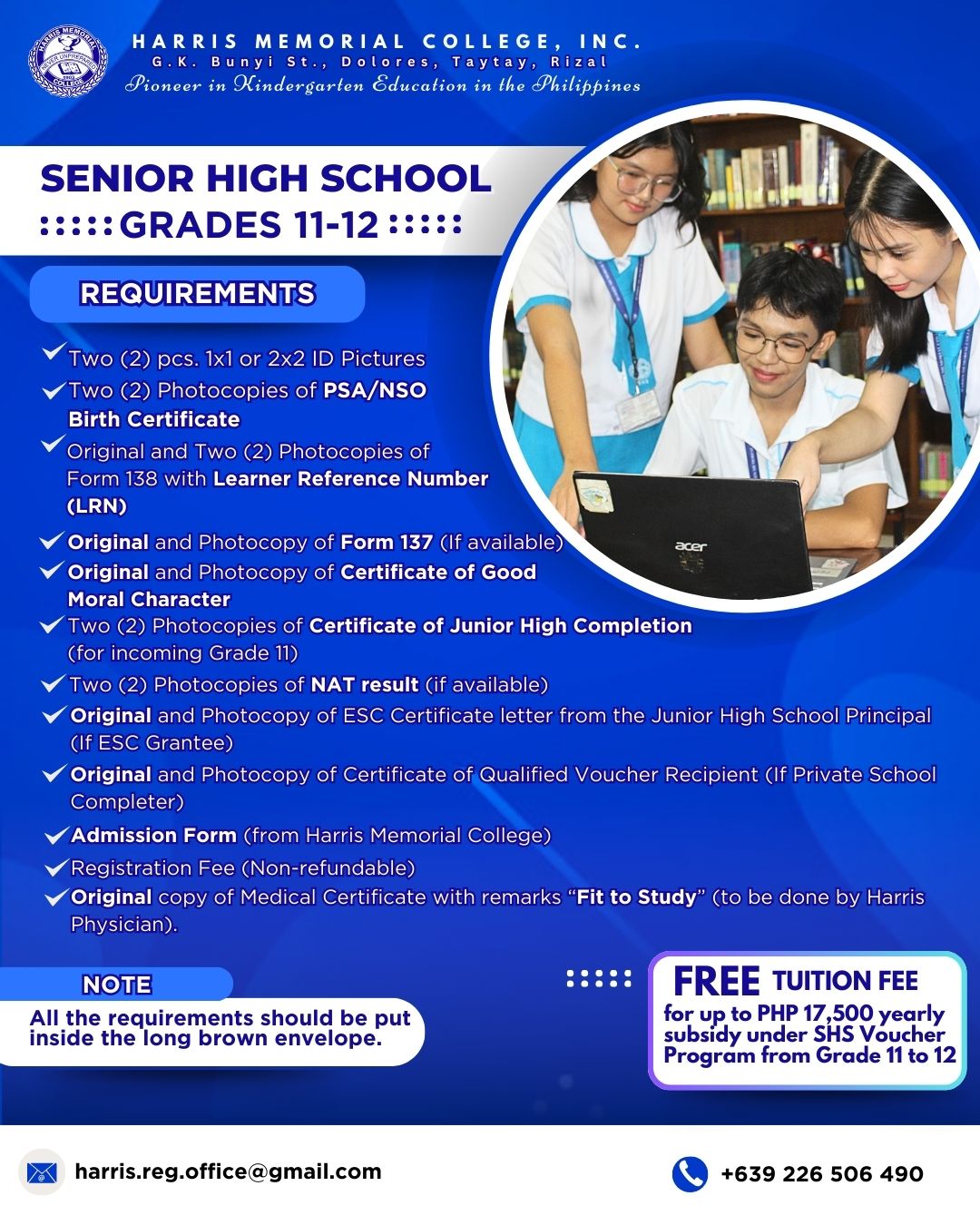 SHS requirements for enrollment